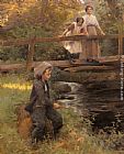 Fishing By A Forest Stream by Harold Harvey
